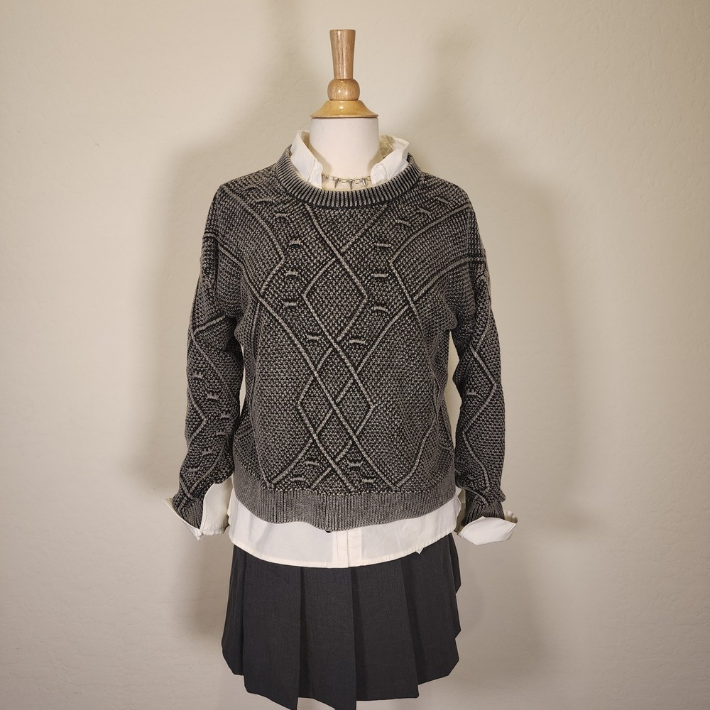 Rails Lisette Vintage Black‎ Diamond Pattern Knit Sweater Crew Neck - Medium